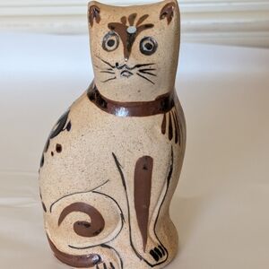 Vintage Tonala Mexican Pottery Cat Folk Art Burnished Clay Figurine